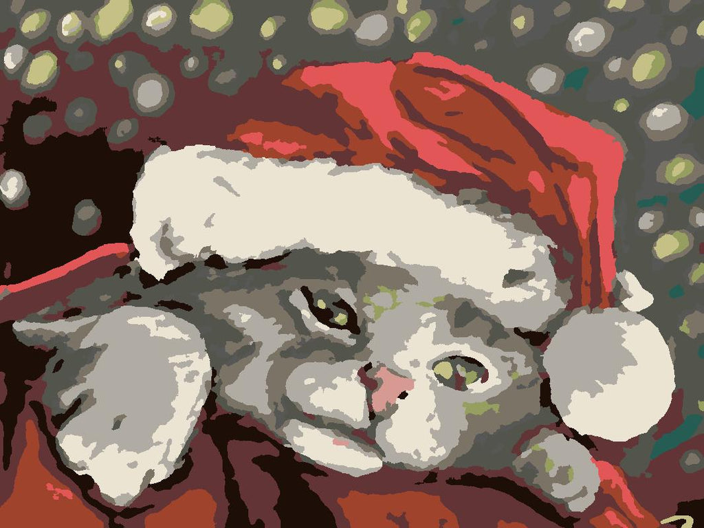 Santa Kitty Paint by Number Kit -a Fun Holiday Activity!