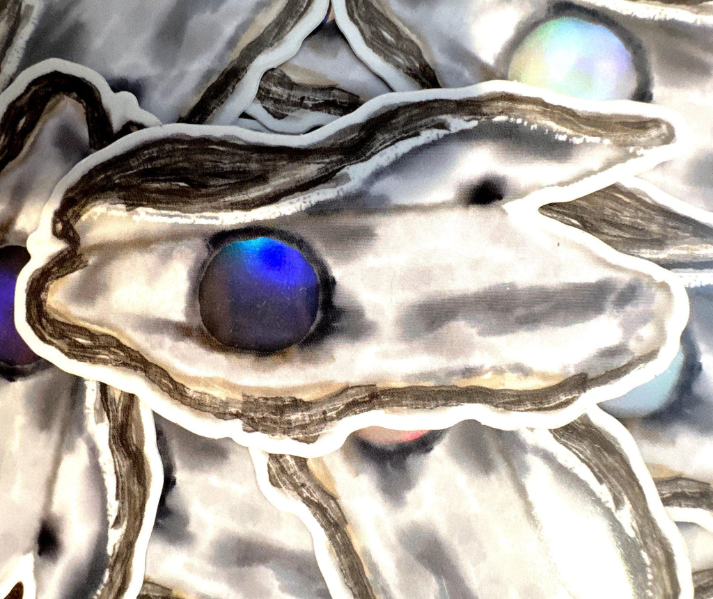 Holographic Oyster and Pearl Sticker - 2.9”x1.7”