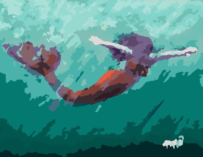 Teal Mermaid Paint by Number Kit: Beginner Watercolor Art