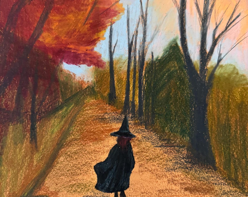 Little Witch - colored pencil drawing - Art Print